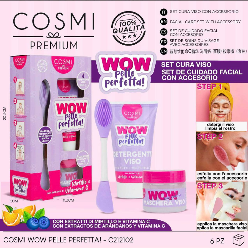 COSMI PREMIUM® WOW PELLE PERFETTA KIT VISO "MIRTILLO & VITAMINA C"