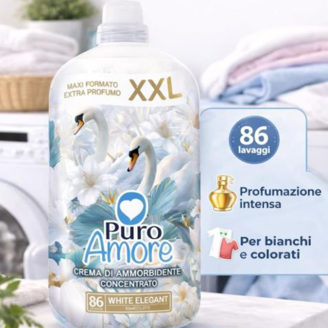 PURO AMORE® CREMA DI AMMORBIDENTE CONCENTRATO "BIANCO LATTE" PROFUMO INTENSO XXL 86 LAVAGGI EXTRA PROFUMO