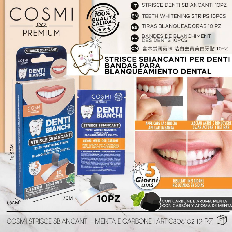 COSMI PREMIUM® STRISCE SBIANCANTI 10PZ "MENTA E CARBONE"