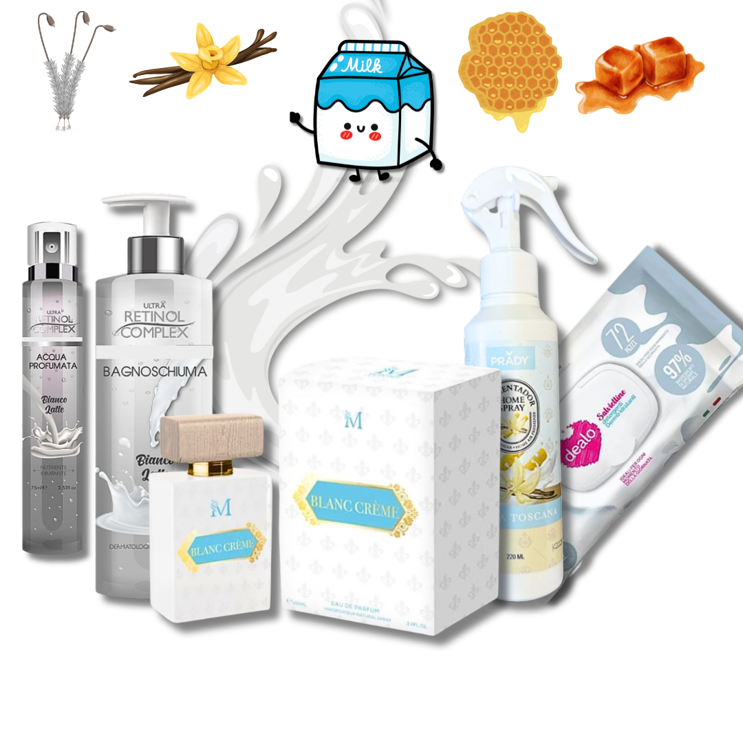 IF® BOX "BIANCO LATTE" PROFUMO - BAGNOSCHIUMA - ACQUA CORPO - SPRAY AMBIENTE - SALVIETTINE