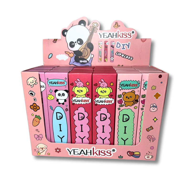 YEAHKISS® LIP GLOSS PROFUMATI + STICKERS "DIY" 3 TONALITA'