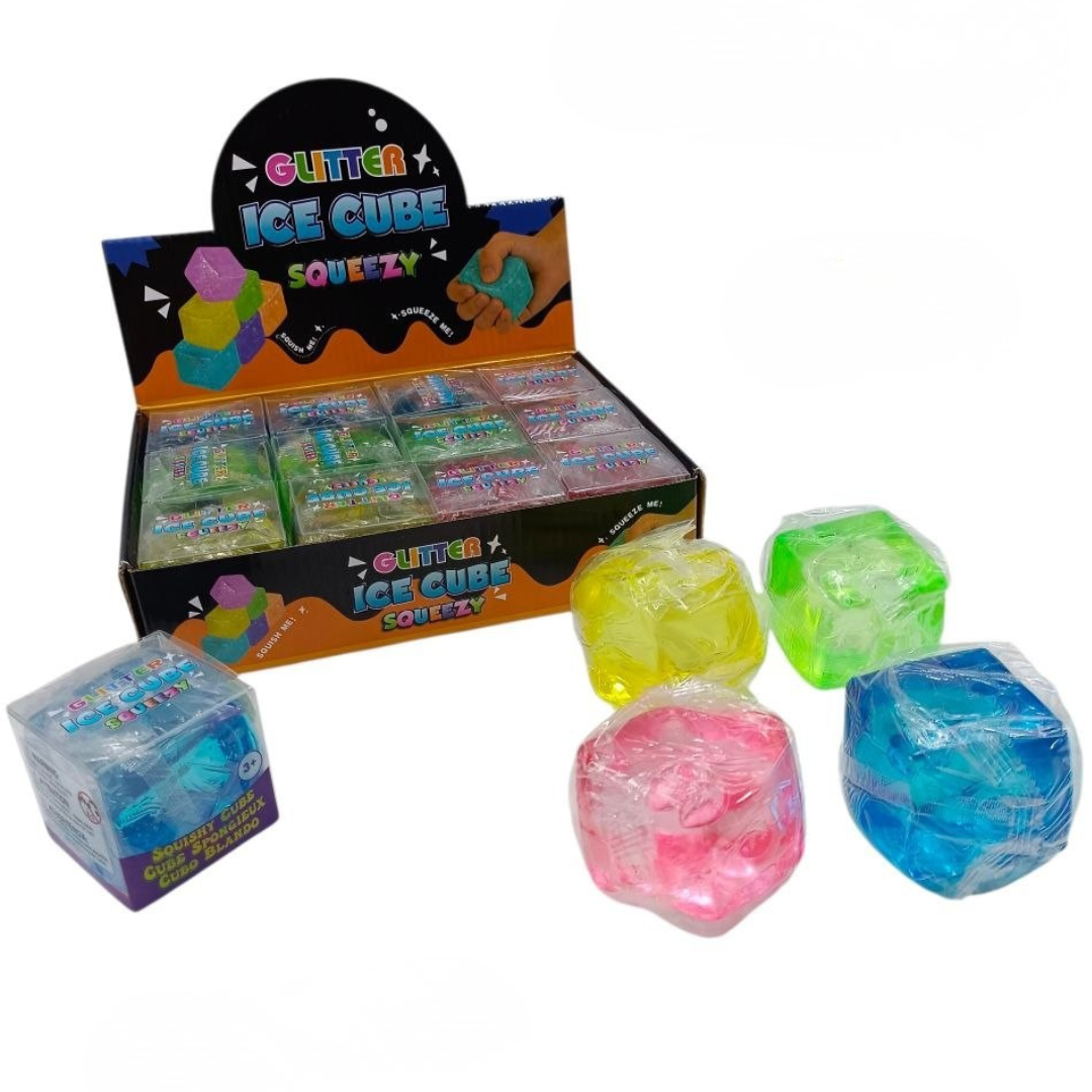 SQUISHY ICE CUBE SQUEEZY - MORBIDI ANTISTRESS A CUBETTI - GIOCATTOLI SENSORIALI - GLITTERATI