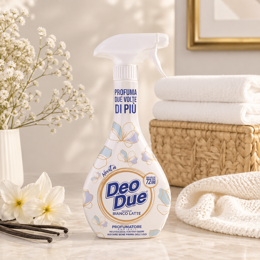 DEO DUE® PROFUMATORE BIFASE PREMIUM NEUTRALIZZANTE "BIANCO LATTE" 450ML