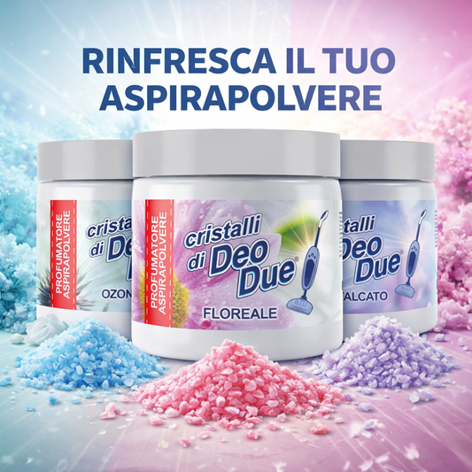 DEO DUE® CRISTALLI PER ASPIRAPOLVERE "3 FRAGRANZE" 500 GRAMMI