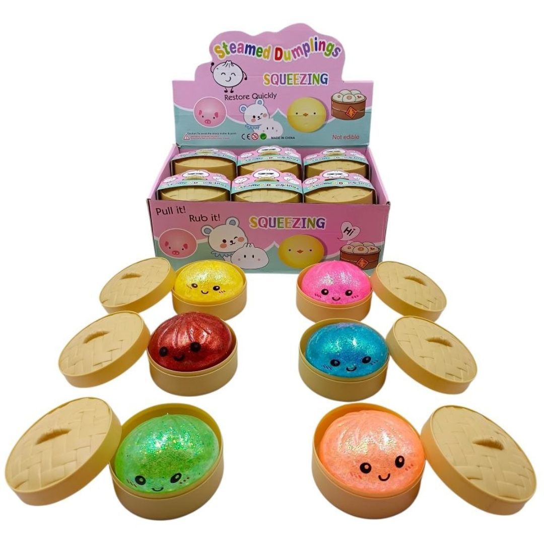 SQUISHY BUN DUPE - MORBIDI ANTISTRESS A FORMA DI RAVIOLO - GLITTERATI