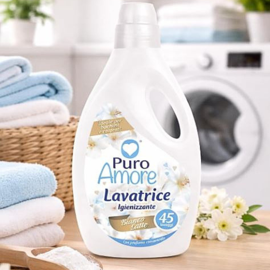 PURO AMORE® DETERSIVO LIQUIDO LAVATRICE IGIENIZZANTE "BIANCO LATTE" PROFUMO INTENSO XXL 45 LAVAGGI
