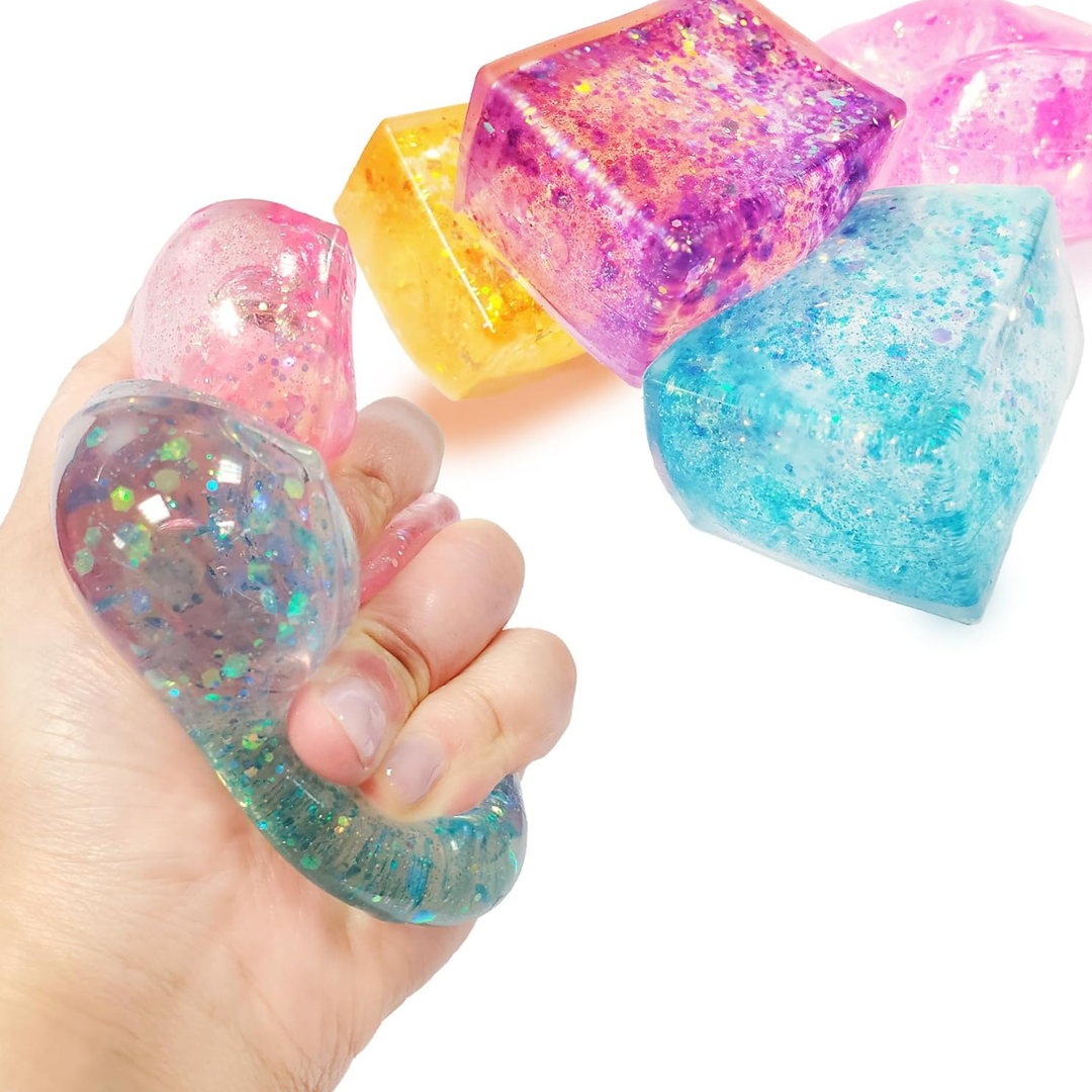 SQUISHY ICE CUBE SQUEEZY - MORBIDI ANTISTRESS A CUBETTI - GIOCATTOLI SENSORIALI - GLITTERATI