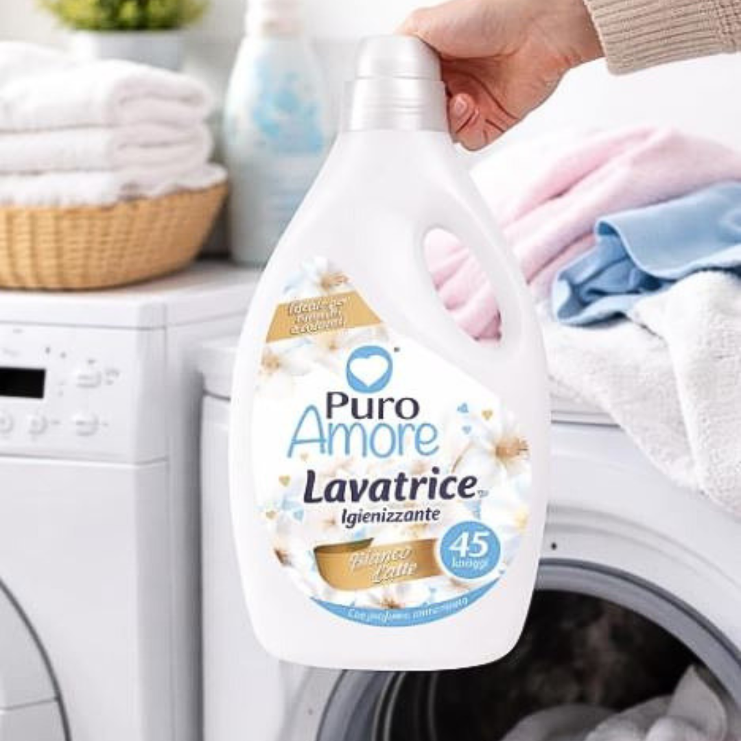 PURO AMORE® DETERSIVO LIQUIDO LAVATRICE IGIENIZZANTE "BIANCO LATTE" PROFUMO INTENSO XXL 45 LAVAGGI