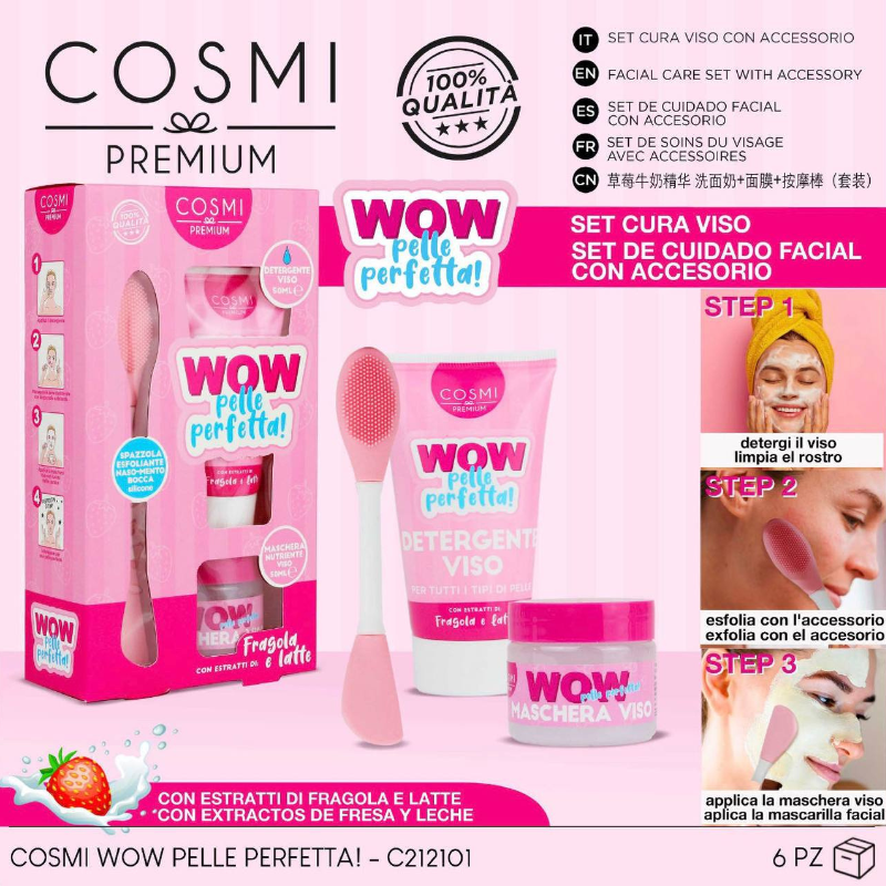 COSMI PREMIUM® WOW PELLE PERFETTA KIT VISO "FRAGOLA & LATTE"