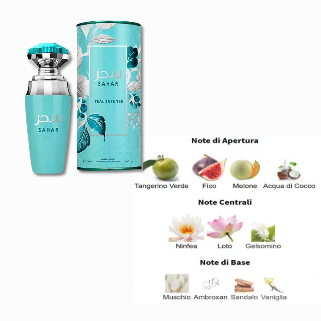 AFAQ® "SAHAR TEAL INTESE/DEW BLUSH" PROFUMO DONNA ARABO 100ML