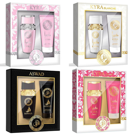 AFAQ® PROFUMI "KYRA" - SERIE 4 PROFUMO E CREMA CORPO | WOODY/FLOREALE/GOURMAND/LEATHER | PARFUM PER DONNA E UOMO