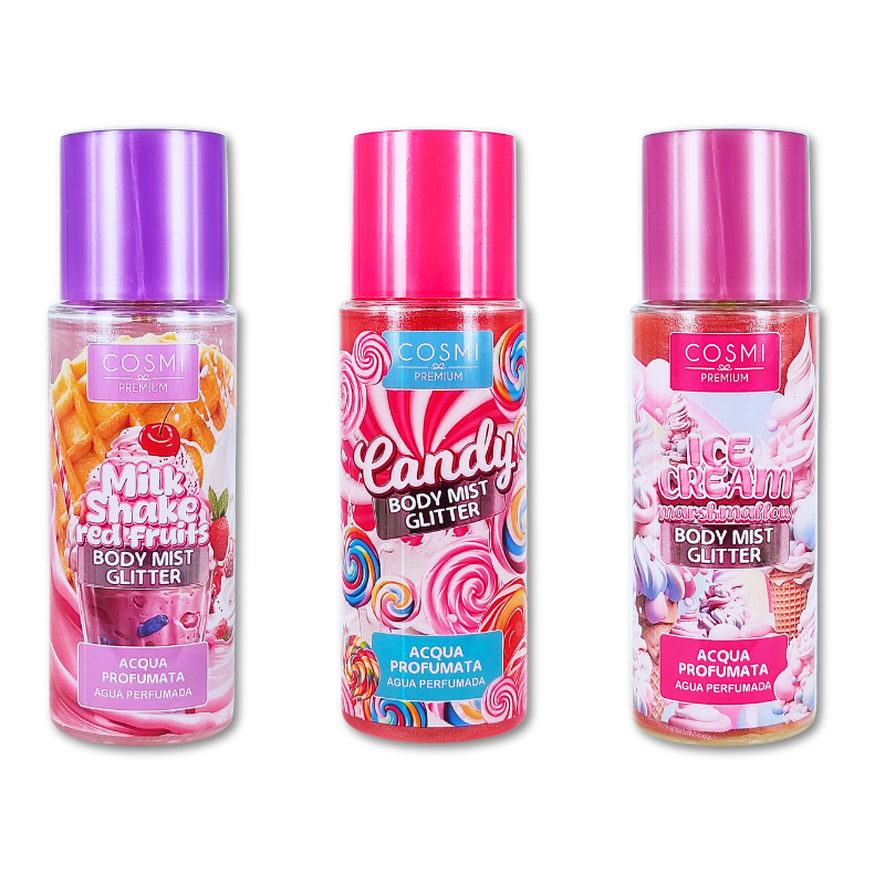 COSMI PREMIUM® ACQUE PROFUMATE GLITTERATE 100 ML "3 FRAGRANZE"